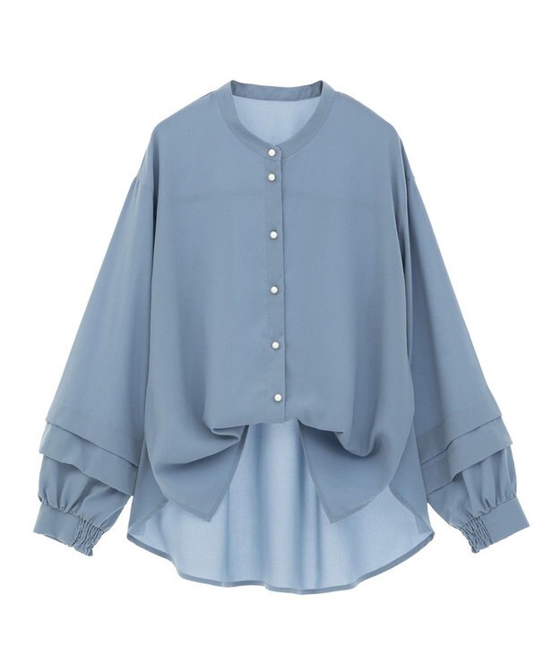 YECCA VECCA 2way裾アレンジパール釦ブラウス Blue