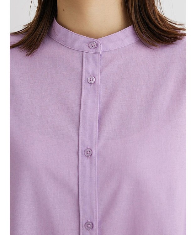 Green Parks 綿麻混バンドカラーシャツワンピース Purple