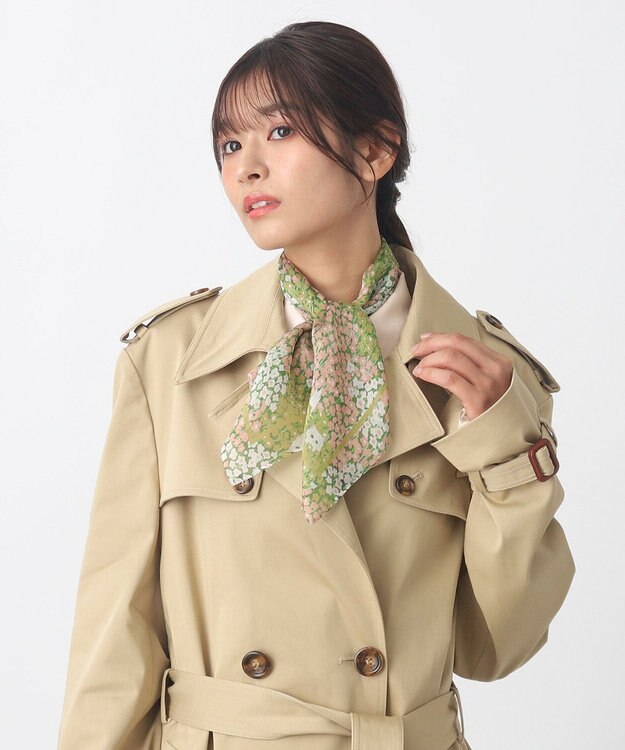 MOONBAT 【WEB限定】PAUL & JOE ACCESSOIRES シルクシフォンスカーフ 58×58cm オリーブグリーン(Hide and seek in the flowers)