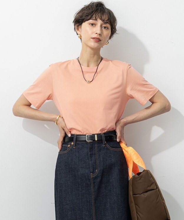 23区 L 【洗える】コンパクトヤーン スムース Tシャツ オレンジ系
