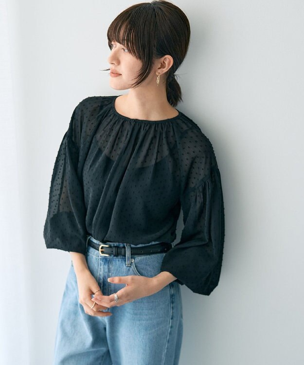 YECCA VECCA シアードットジャガードブラウス Black