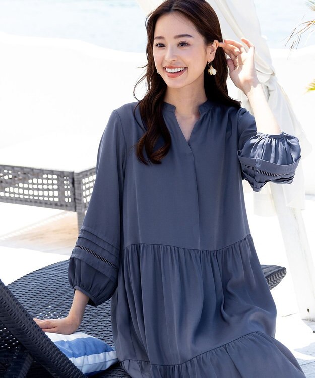 Tiaclasse 【洗える】大人可愛いティアードワンピース ブルー