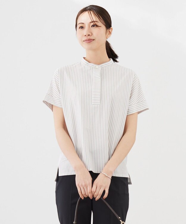 J.PRESS LADIES L ストライプジャージー ドルマンスリーブ カットソー ブラウン系1