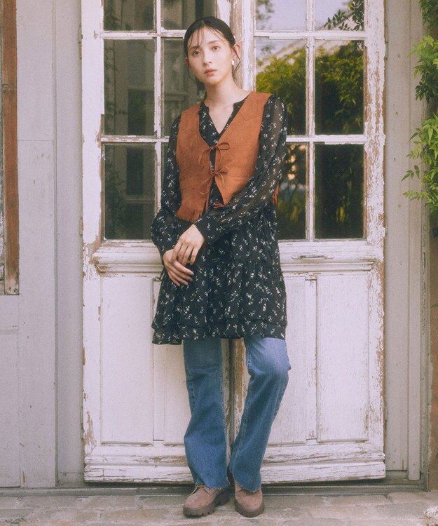 earth music&ecology スウェード調フリンジベスト Brown