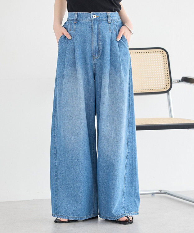 earth music&ecology イージータックワイドデニム Light Indigo