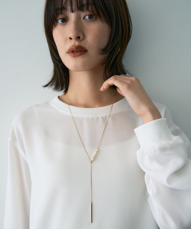 YECCA VECCA リブMIXジョーゼットブラウス Off White