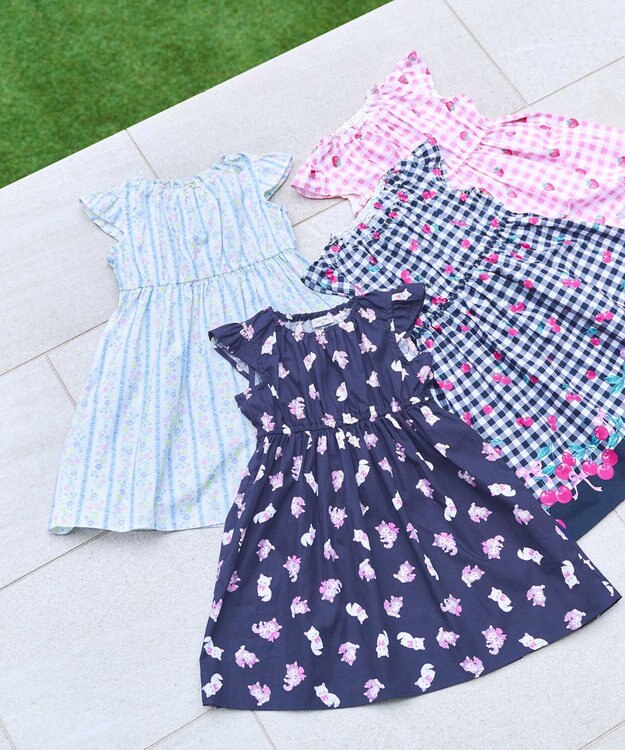 ANY KIDS 総柄 サマーワンピース ネイビー×ネコ