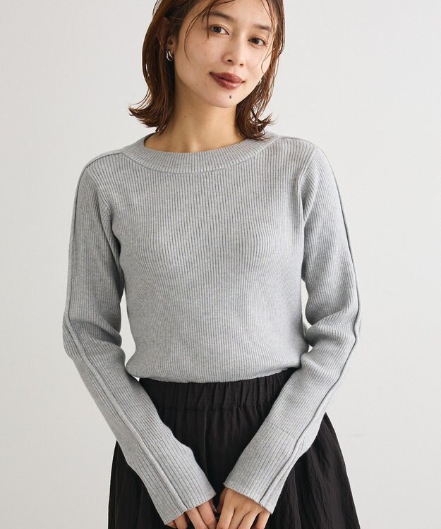 Green Parks ラメライン入りリブニットプルオーバー Gray Mixture