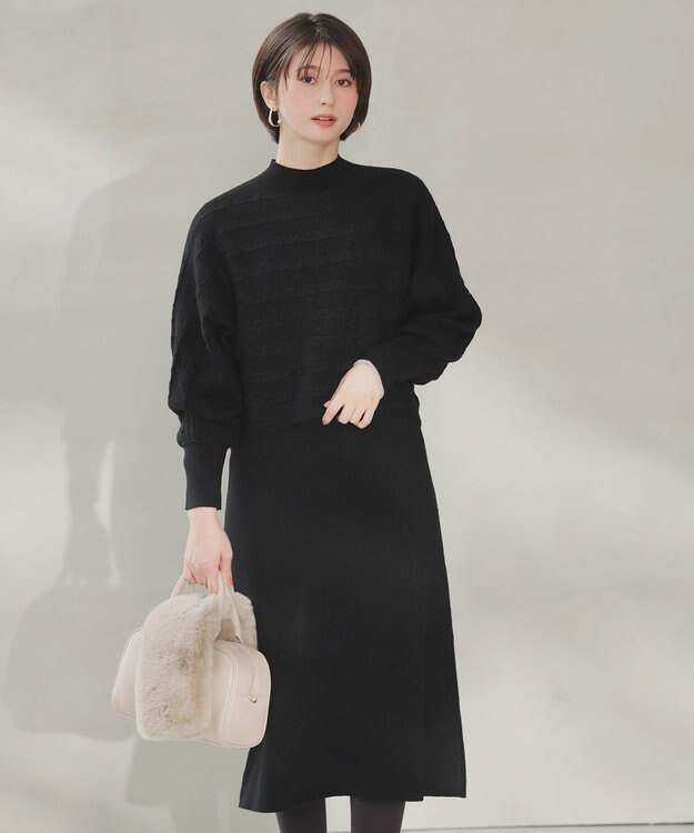 ANY SIS S 【2SET】ニット ボレロ × ワンピース セット ブラック×ライトベージュ