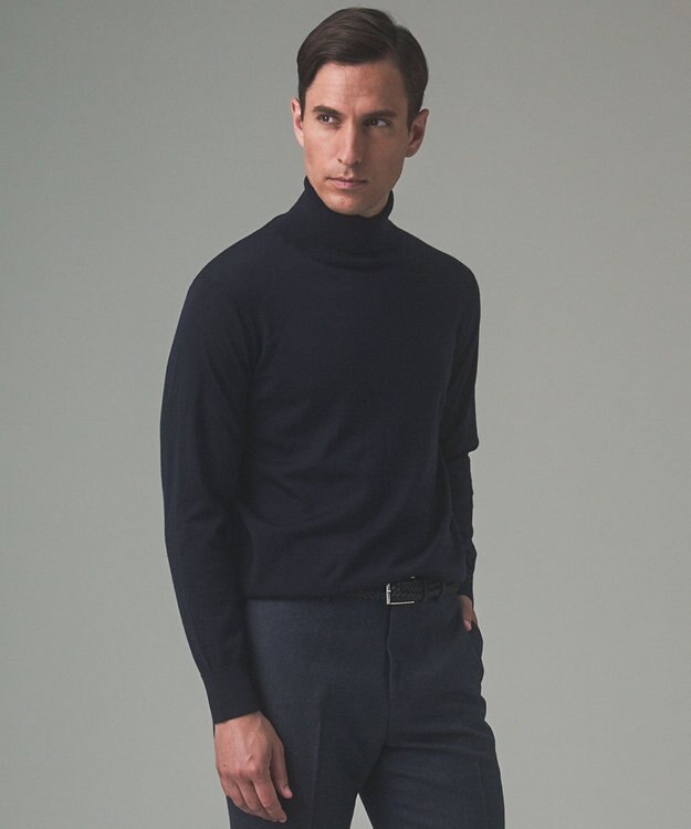 GOTAIRIKU 新色追加【洗える/チクチクしにくい/ピリングしにくい】イタリア糸 ハイゲージ タートルネックニット_WOOL100％ ネイビー系