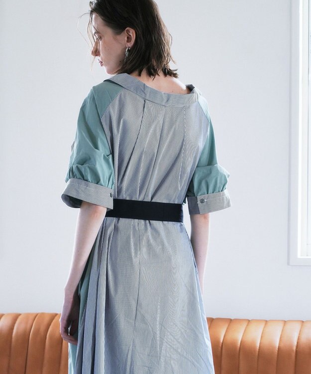 YECCA VECCA ベルト付きスキッパーシャツワンピース Stripe