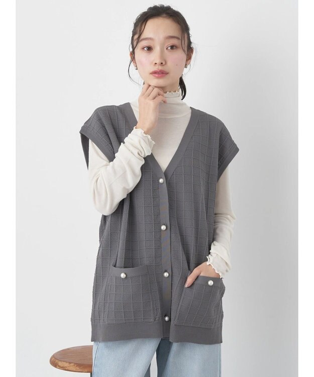 earth music&ecology パールボタンスポンディッシュベスト Charcoal Gray