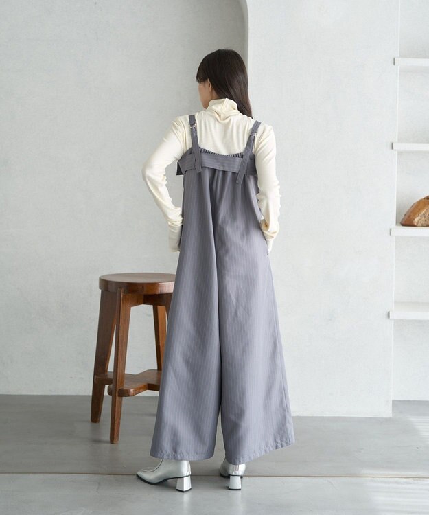 earth music&ecology ベルトベアサロペット Stripe Gray