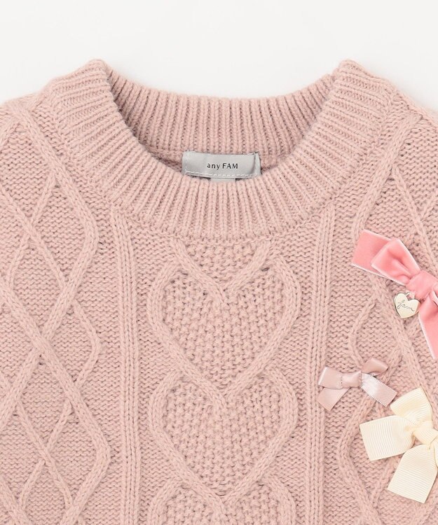 ANY KIDS リボン ケーブル ニット ピンク
