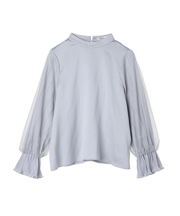 earth music&ecology チュール袖スタンドカラートップス Grayish Blue