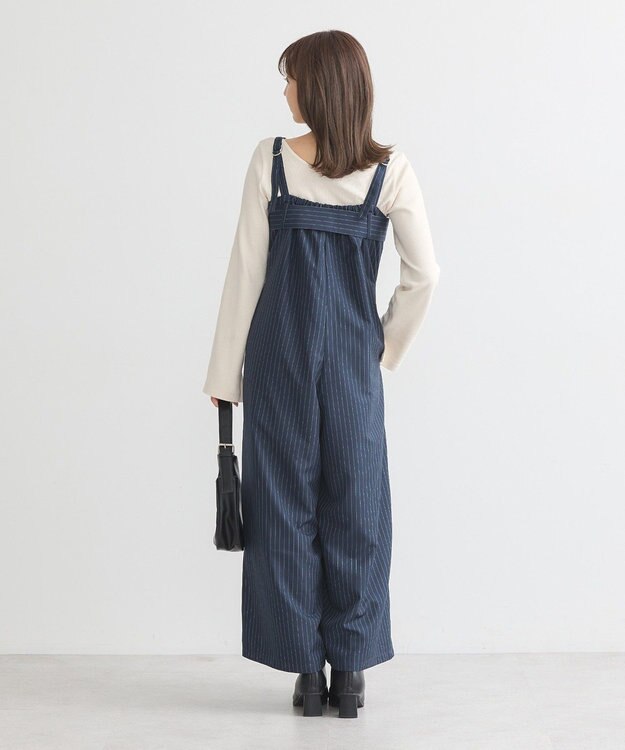 earth music&ecology ベルトベアサロペット Stripe Navy