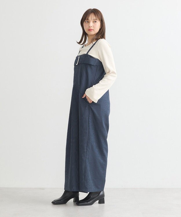 earth music&ecology ベルトベアサロペット Stripe Navy