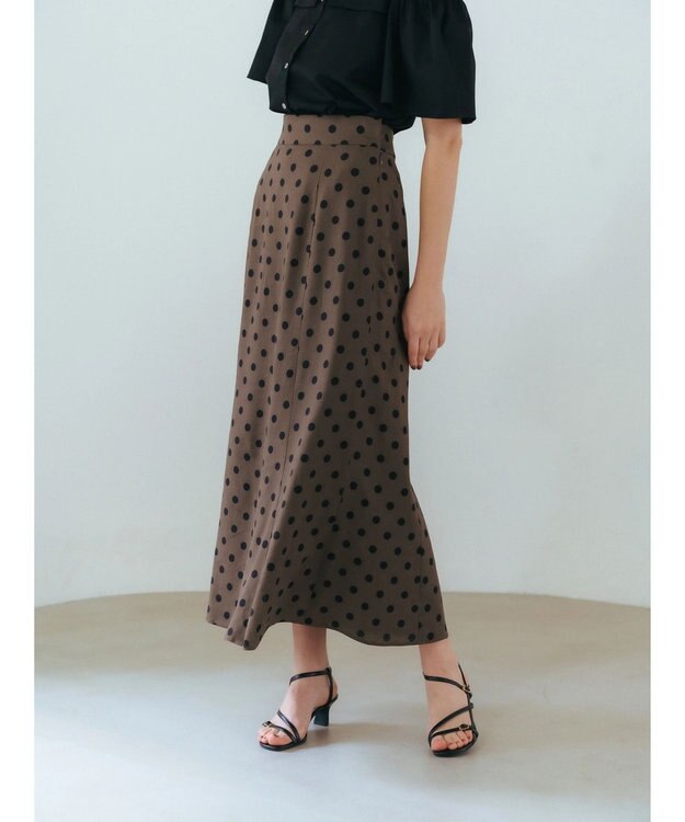 YECCA VECCA レーヨンリネンドットマーメイドスカート Brown