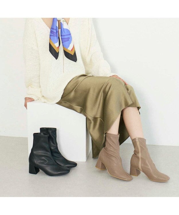 MODE ET JACOMO <carino>【レイン対応】ストレッチヒールブーツ （ブラック） オーク