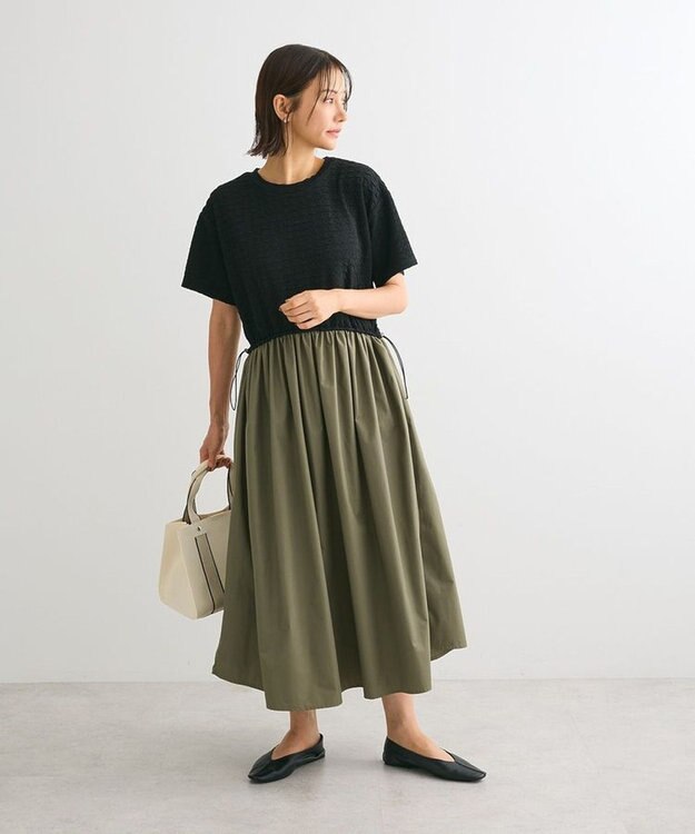 Green Parks ドロストドッキングワンピース Black