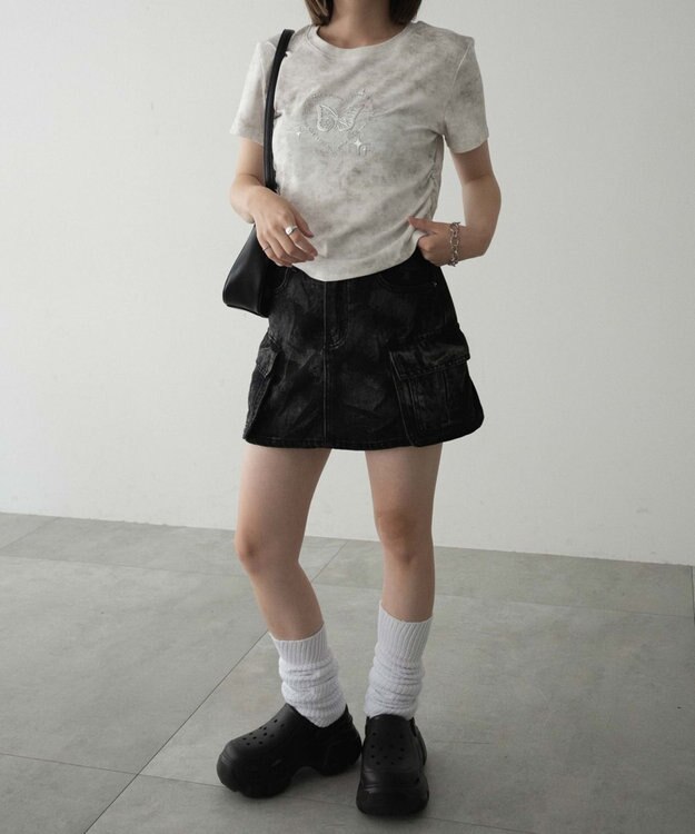 WEGO メタリックバタフライサークルロゴT ホワイトアイボリー