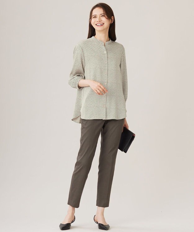 自由区 L 【カタログ掲載・セットアップ対応・洗える】サテンアムンゼンバンドカラー ブラウス サンドベージュ系