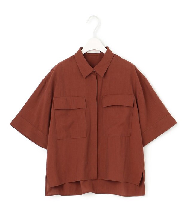ICB 【洗える】T/Rドライリネン クロップドシャツ マルーン系