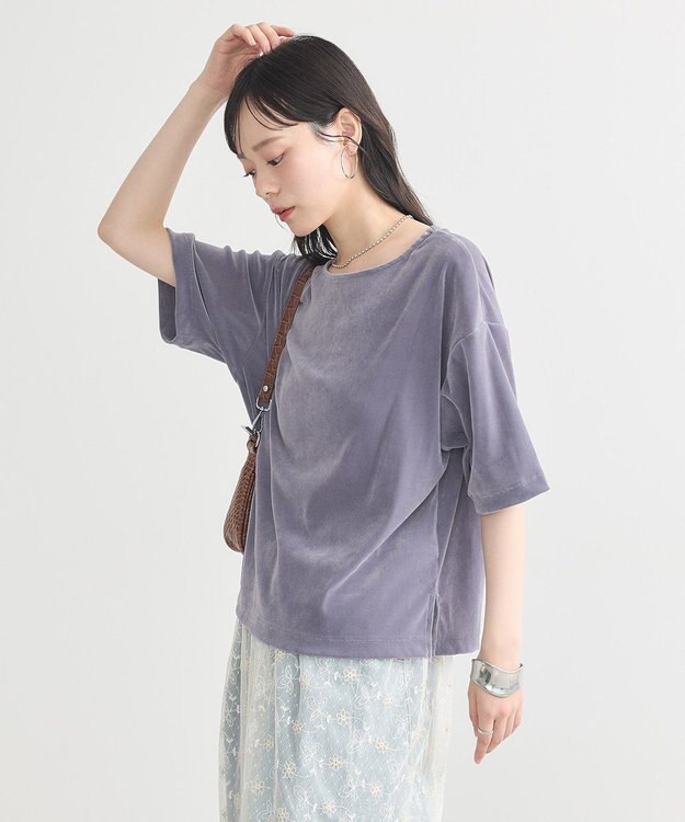 earth music&ecology シアーベロアＴｅｅ Blue