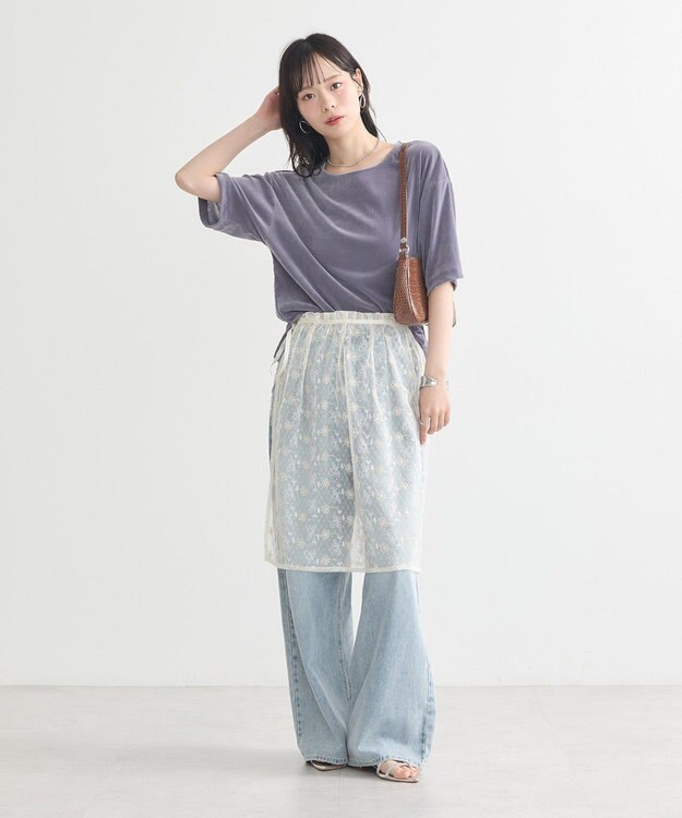 earth music&ecology シアーベロアＴｅｅ Blue