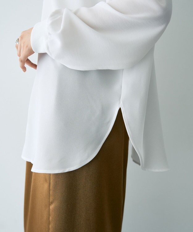 YECCA VECCA リブMIXジョーゼットブラウス Off White