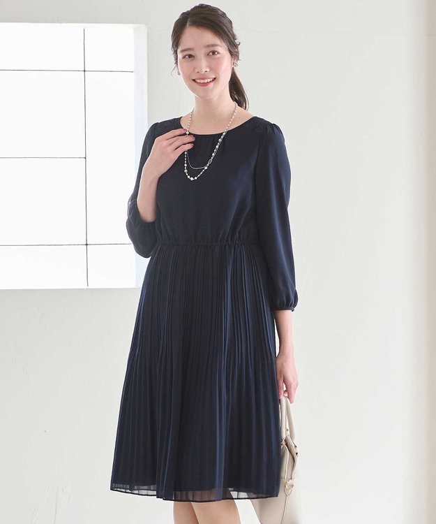 ANY SIS 【洗える】フェミニンプリーツ ワンピース ネイビー