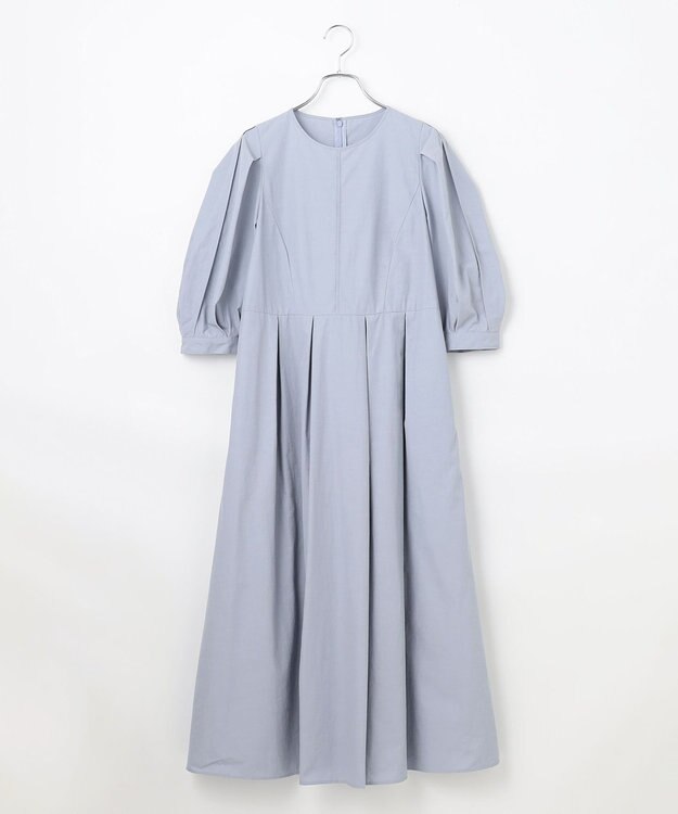 #Newans 【撥水加工/洗濯機可能】〈小柄さんにお勧め〉パフスリーブフレアワンピース ブルーグレー