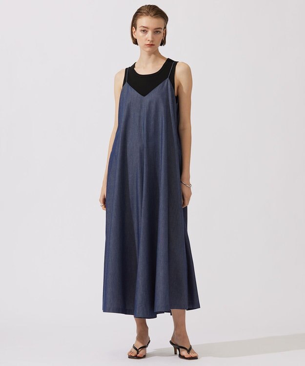 ICB 【洗える】PlaXコットンソフトデニム キャミソールワンピース インディゴ系