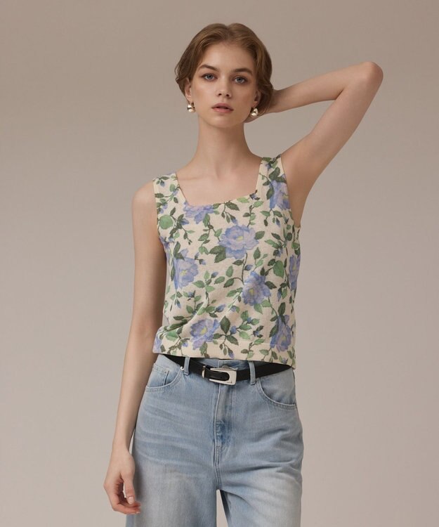 GRACE CONTINENTAL ローズプリントニットトップ キナリ