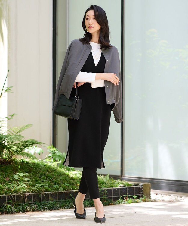 自由区 【リバーシブル・セットアップ対応・洗える】レーヨンストレッチリバーシブルニット ジャンパースカート ブラック×ココア