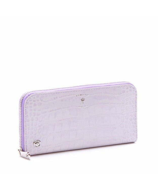 A.D.M.J. 牛革クロコ型押し ラウンドファスナーウォレット LAVENDER
