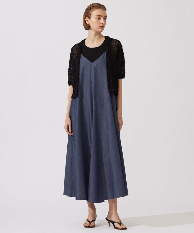 ICB 【洗える】PlaXコットンソフトデニム キャミソールワンピース インディゴ系