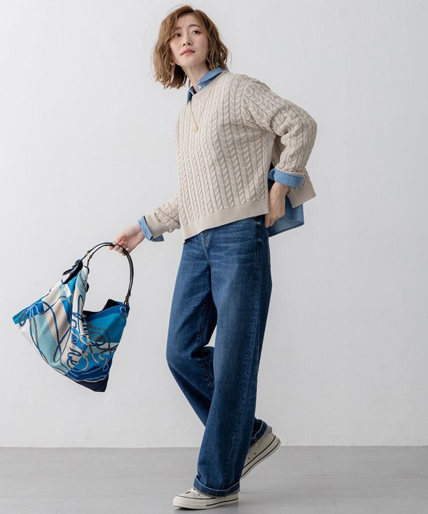 23区 S 【滝沢眞規子さん着用/VERY掲載/洗える】23区DENIM ストレッチ ワイドパンツ ウォッシュドブルー系