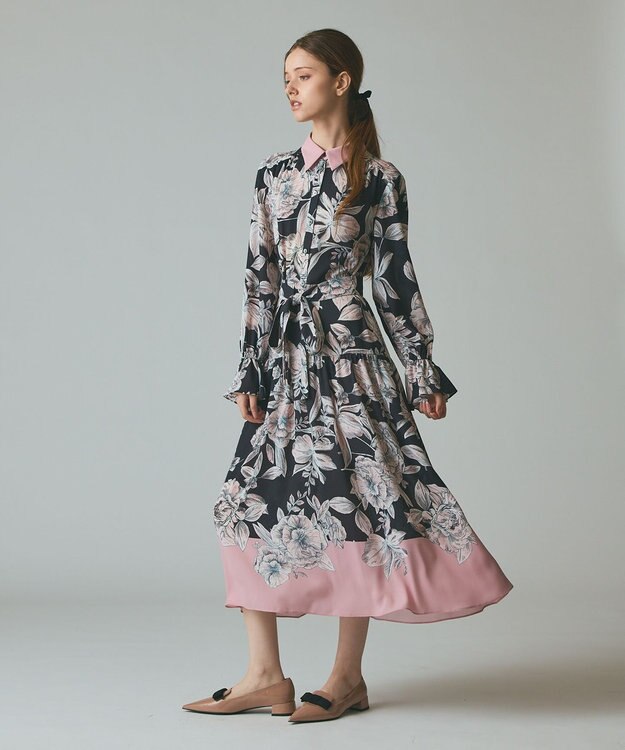 GRACE CONTINENTAL ボタニカルドレープワンピース ブラック