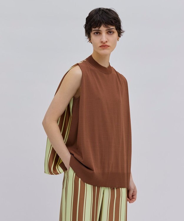 BEIGE， 【洗える】VALOIS / ドッキングニット Camel