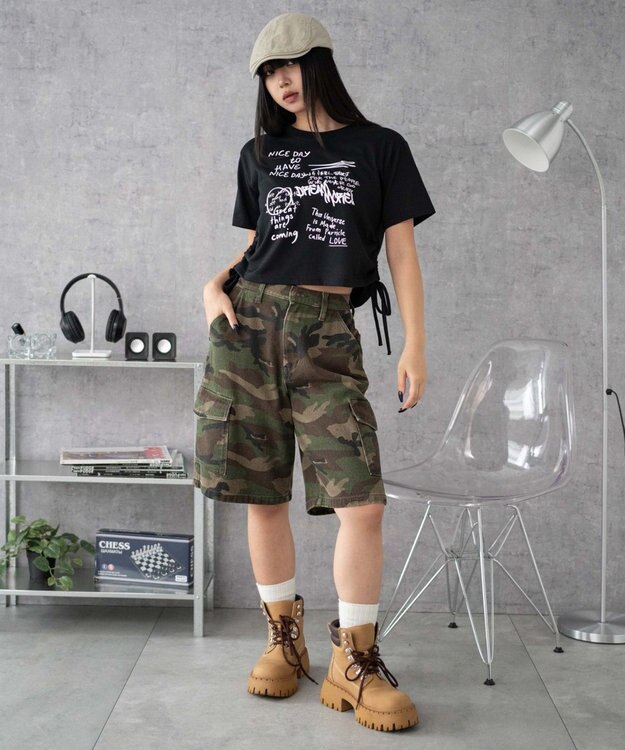 WEGO グラフィックショートサイドリボンドロストT 柄4