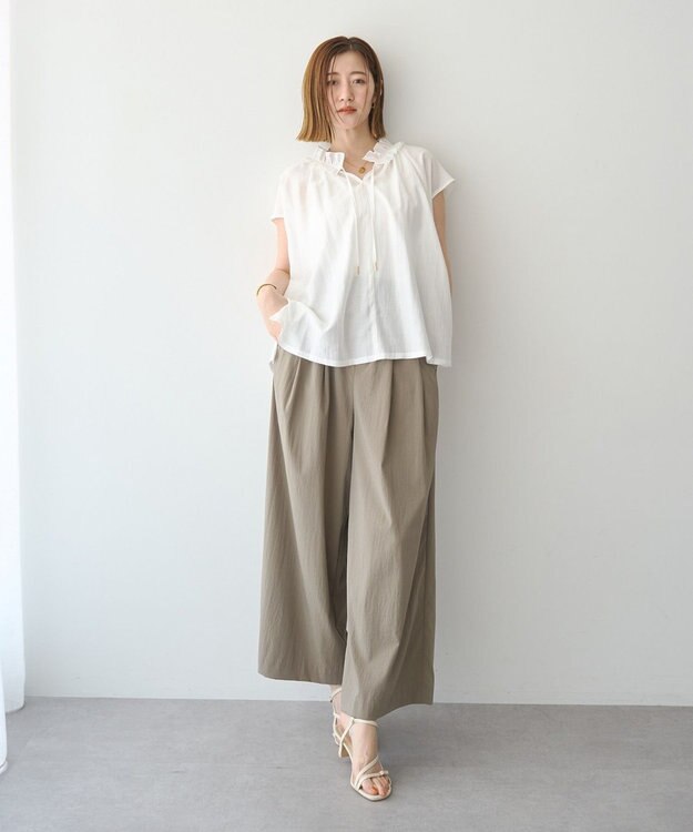 YECCA VECCA ギャザーリボンブラウス Off White