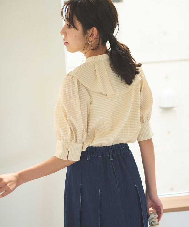 Feroux 【洗える】ラッフルフリル ブラウス ベージュ系