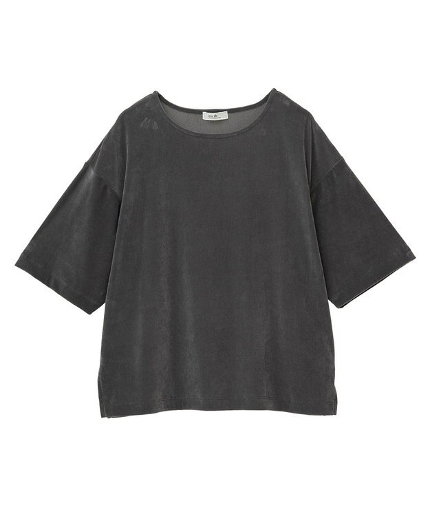 earth music&ecology シアーベロアＴｅｅ Charcoal Gray
