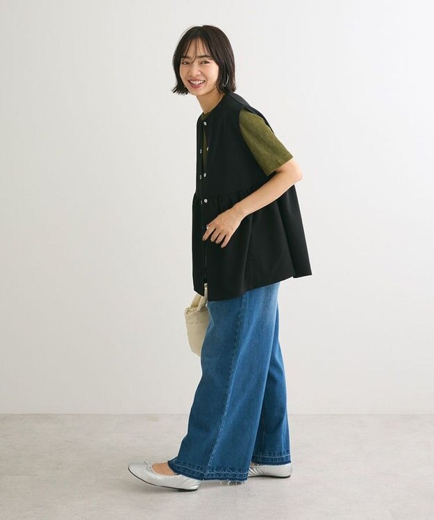 Green Parks カットジョーゼットペプラムベスト Black