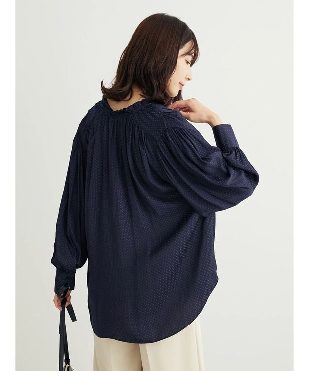 Green Parks とろみ衿フリルブラウス Navy
