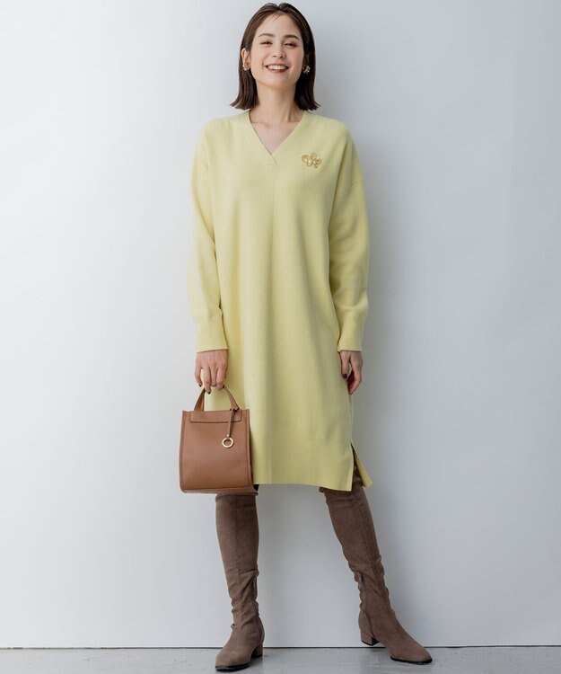 組曲 Aラインリラクシーニット ワンピース イエロー系