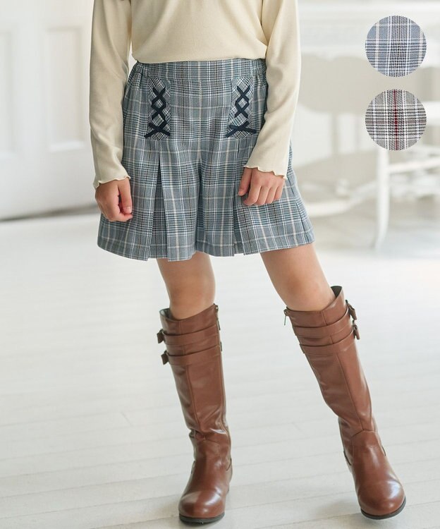 組曲 KIDS 【110-140㎝】グレンチェック キュロット サックスブルー