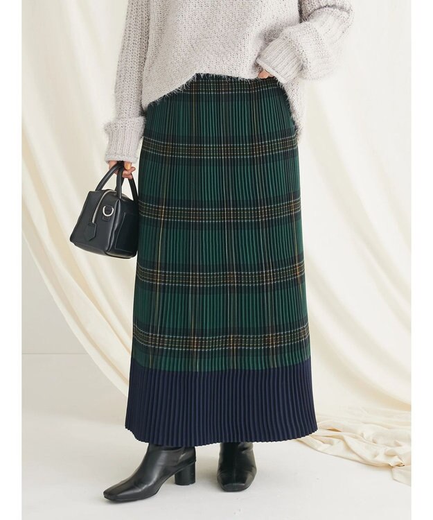 CRAFT STANDARD BOUTIQUE 配色チェックプリーツスカート Check Green
