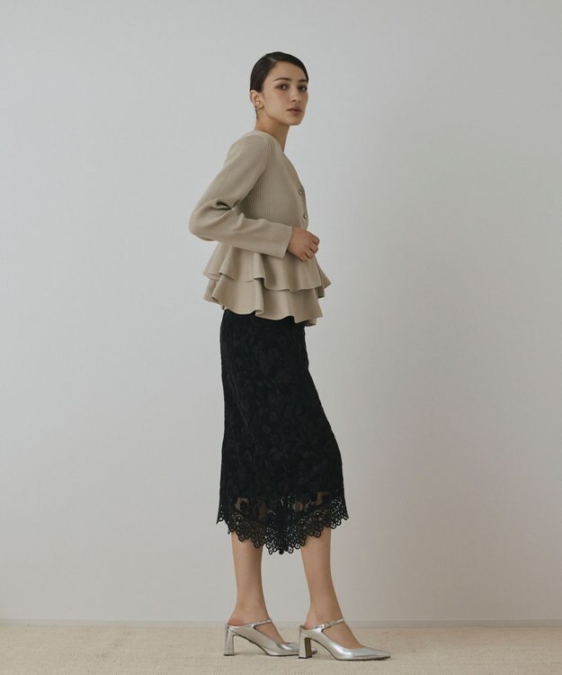 GRACE CONTINENTAL ペプラムニットカーディガン ベージュ